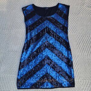 Blue and Black and Sequins Stripes Min Dress Size 12